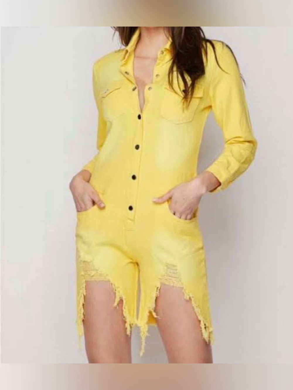Yellow Distressed Utility Jumpsuit Romper